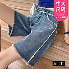 【Jilli~ko】高腰顯瘦毛邊寬鬆五分直筒牛仔短褲 M-XL J11674  M 藍色