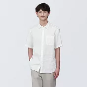 【MUJI 無印良品】男亞麻水洗短袖襯衫 L 白色