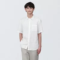 【MUJI 無印良品】男亞麻水洗短袖襯衫 L 白色