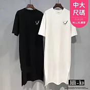 【Jilli~ko】學院風印花寬鬆開衩T恤連衣裙中大尺碼 J11710 FREE 白色