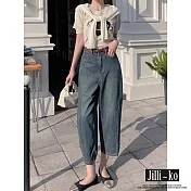 【Jilli~ko】薄款復古高腰寬鬆牛仔闊腿香蕉褲 M-XL J11696 L 藍色
