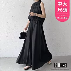 【Jilli~ko】薄款高腰寬鬆飄逸垂感冰絲大擺裙褲中大尺碼 J11679 FREE 黑色
