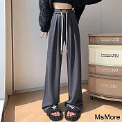 【MsMore】 窄版闊腿褲高腰顯瘦垂感新款休閒寬鬆顯瘦直筒拖地長褲# 121176 XL 灰色