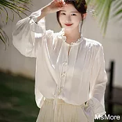 【MsMore】 安吉拉絲質國風襯衫白色短版上衣# 121212 M 白色