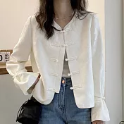 【MsMore】 新中式國風盤扣短外套時尚長袖短版# 121252 L 白色