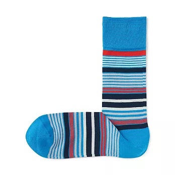 【MUJI 無印良品】男光澤感棉線編織直角襪25-27cm 天空藍橫紋