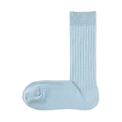 【MUJI 無印良品】女光澤感棉線編織螺紋直角襪23-25cm 淺藍