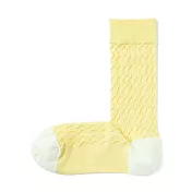【MUJI 無印良品】女光澤感棉線編織紋樣直角襪23-25cm 淺黃紋樣
