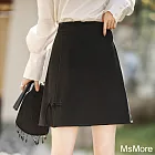 【MsMore】 盤扣小黑裙鬆緊腰/新中式風A字國風短半身短裙# 121097 M 黑色