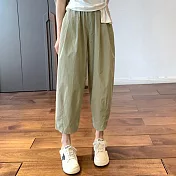 【AnZa】日系寬鬆鬆緊腰休閒氣球褲哈倫褲燈籠褲(4色)     XL 淺綠