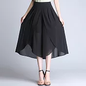 【AnZa】輕薄涼感雪紡闊腿褲裙 (4色)    XL 黑色