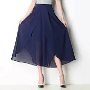 【AnZa】輕薄涼感雪紡闊腿褲裙 (4色)    XL 藏青