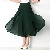 【AnZa】輕薄涼感雪紡闊腿褲裙 (4色)    XL 孔雀綠