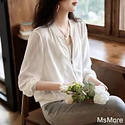【MsMore】 休閒防曬外套韓版簡約百搭薄款氣質長袖短版# 121146 M 白色