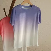 【MsMore】 漸變彩虹色天絲感清涼垂感寬鬆顯瘦圓領短袖針織短版上衣# 121196 FREE 紫色