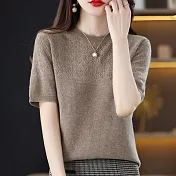 【MsMore】 韓版短袖新款圓領薄款鏤空短版羊絨感上衣# 121197 FREE 紫色