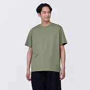 【MUJI 無印良品】男棉混天竺圓領短袖T恤 XS 煙燻綠