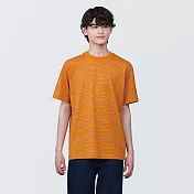 【MUJI 無印良品】男棉混天竺橫紋圓領短袖T恤 L 橘橫紋