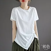 【初色】大碼復古圓領不規則褶皺短袖T恤上衣-共4色-67168(M-2XL可選) XL 白色