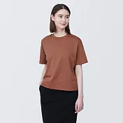 【MUJI 無印良品】女棉混天竺圓領短袖T恤 XS 棕色