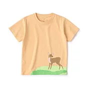 【MUJI 無印良品】兒童棉混聚酯纖維印花短袖T恤 130 坡鹿(淺橘)