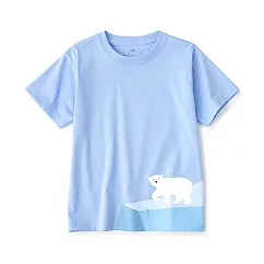 【MUJI 無印良品】兒童棉混聚酯纖維印花短袖T恤 120 北極熊(淺藍)