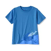 【MUJI 無印良品】兒童棉混聚酯纖維印花短袖T恤 110 土庫海豚(煙燻藍)