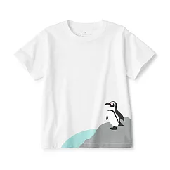 【MUJI 無印良品】兒童棉混聚酯纖維印花短袖T恤 130 黑腳企鵝(柔白)