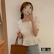 【Jilli~ko】韓版氣質時尚褶皺短袖上衣女 J11719 FREE 白色