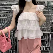 【Jilli~ko】方領設計感蛋糕層減齡小飛袖娃娃衫 J11735 FREE 白色