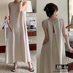 【Jilli~ko】法式氣質高級感露背寬鬆無袖連衣裙 J11775 FREE 杏色