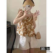 【Jilli~ko】法式設計感甜美碎花小飛袖娃娃衫 J11736 FREE 咖色