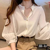 【Jilli~ko】韓版薄款寬鬆防曬雪紡襯衫 J11722 FREE 白色
