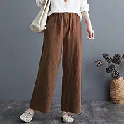 【AnZa】寬鬆棉麻口袋休閒長褲直筒褲(4色)      M 咖啡