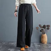 【AnZa】寬鬆棉麻口袋休閒長褲直筒褲(4色)      M 黑色