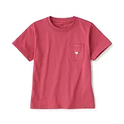 【MUJI 無印良品】兒童棉混聚酯纖維刺繡口袋短袖T恤 110 安第斯紅鸛(煙燻粉)