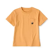 【MUJI 無印良品】兒童棉混聚酯纖維刺繡口袋短袖T恤 120 小貓熊(淺橘)