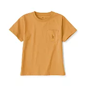 【MUJI 無印良品】兒童棉混聚酯纖維刺繡口袋短袖T恤 130 長頸鹿(芥黃)