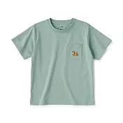 【MUJI 無印良品】兒童棉混聚酯纖維刺繡口袋短袖T恤 120 老虎(淡綠)