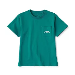 【MUJI 無印良品】兒童棉混聚酯纖維刺繡口袋短袖T恤 110 暹羅鱷(深綠)