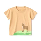 【MUJI 無印良品】幼兒棉混聚酯纖維容易穿脫印花短袖T恤 90 坡鹿(淺橘)