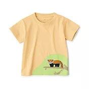 【MUJI 無印良品】幼兒棉混聚酯纖維容易穿脫印花短袖T恤 80 小貓熊(淺黃)