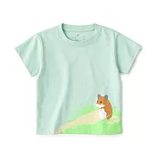 【MUJI 無印良品】幼兒棉混聚酯纖維容易穿脫印花短袖T恤 90 黃金倉鼠(淡綠)