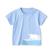 【MUJI 無印良品】幼兒棉混聚酯纖維容易穿脫印花短袖T恤 80 北極熊(淺藍)
