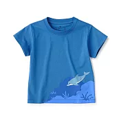 【MUJI 無印良品】幼兒棉混聚酯纖維容易穿脫印花短袖T恤 90 土庫海豚(煙燻藍)