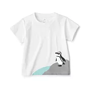 【MUJI 無印良品】幼兒棉混聚酯纖維容易穿脫印花短袖T恤 90 黑腳企鵝(柔白)