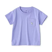 【MUJI 無印良品】幼兒棉混聚酯纖維容易穿脫刺繡口袋短袖T恤 80 西表山貓(紫色)