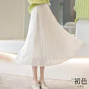 【初色】素色網紗休閒百褶高腰半身裙長裙-共2色-33043(M-XL可選) M 白色