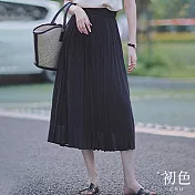 【初色】素色網紗休閒百褶高腰半身裙長裙-共2色-33043(M-XL可選) L 黑色
