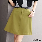 【MsMore】 黃綠A字半身裙百搭工裝休閒短裙小個子高腰裙# 121306 M 芥末綠色